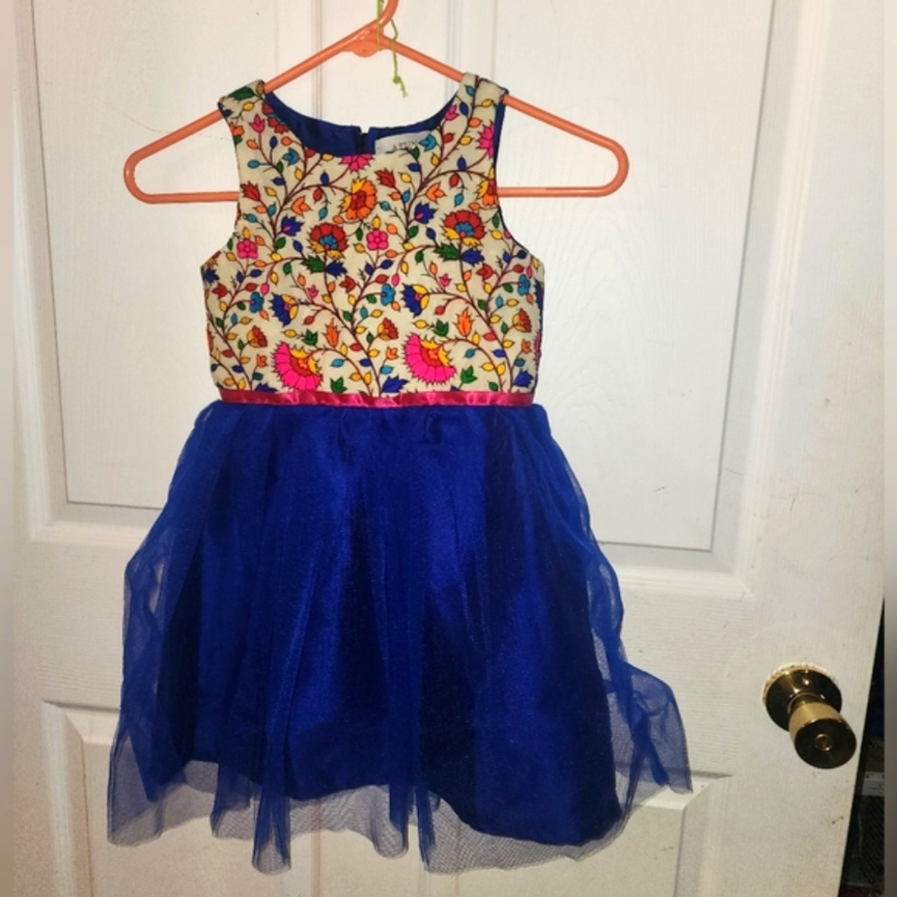 Blue Dress with Embroidered Tea 🌸 Flowers